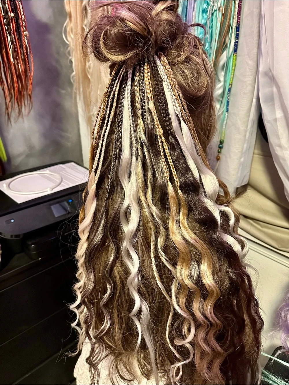 Hand-Braided Multi-Tone Long Wig in Brown with Blonde Highlights